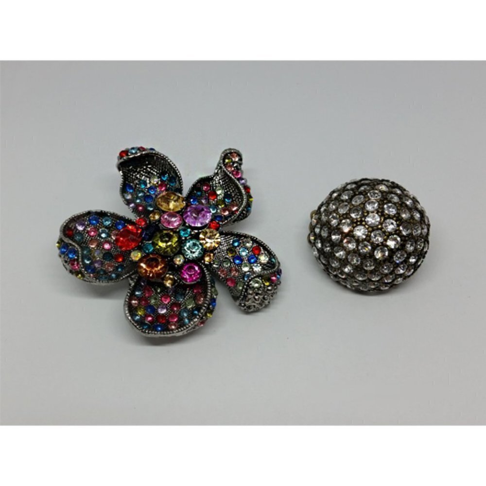 BUNDLE lot 2 huge/big rhinestone dazzling bejeweled stretch rings dome & flower.